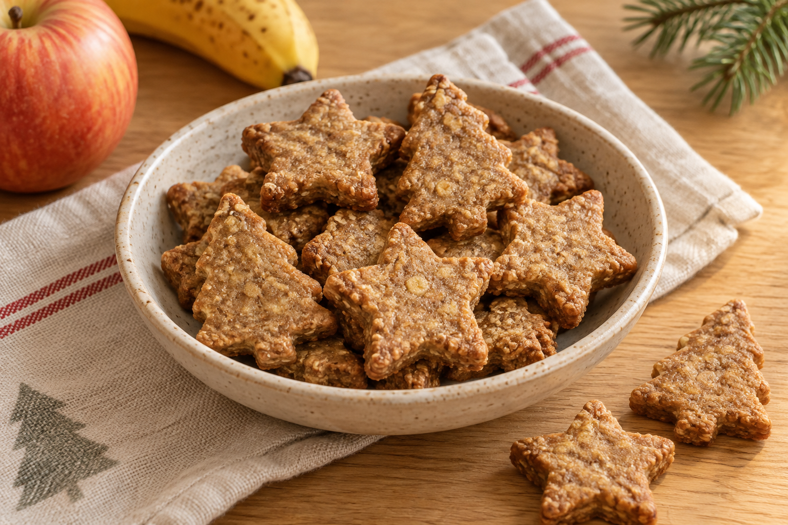 Galletas de Navidad para perros con manzana y plátano — imagen ilustrativa
