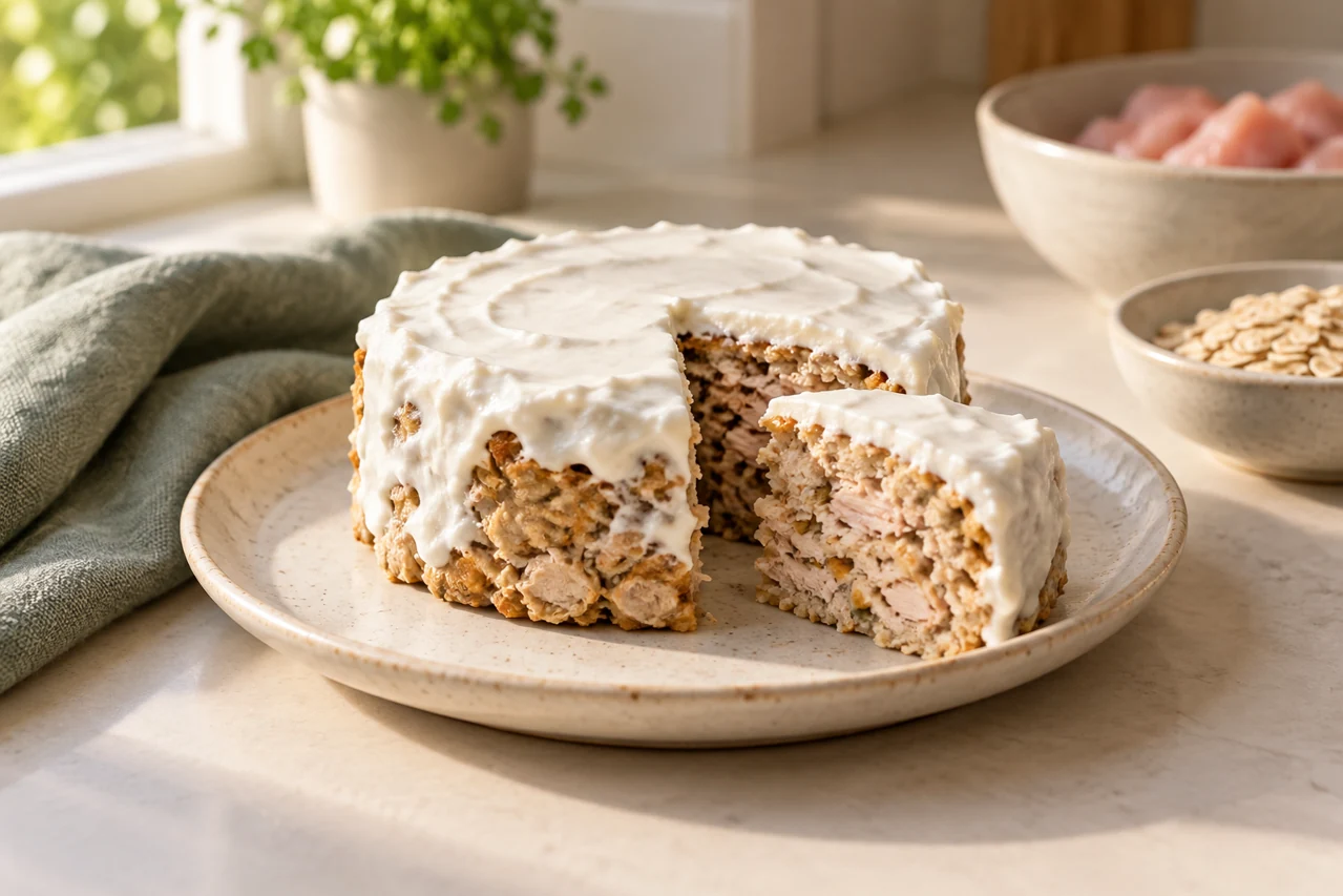 Tarta de pavo y avena para perros con Food for Joe — ilustración creada con IA