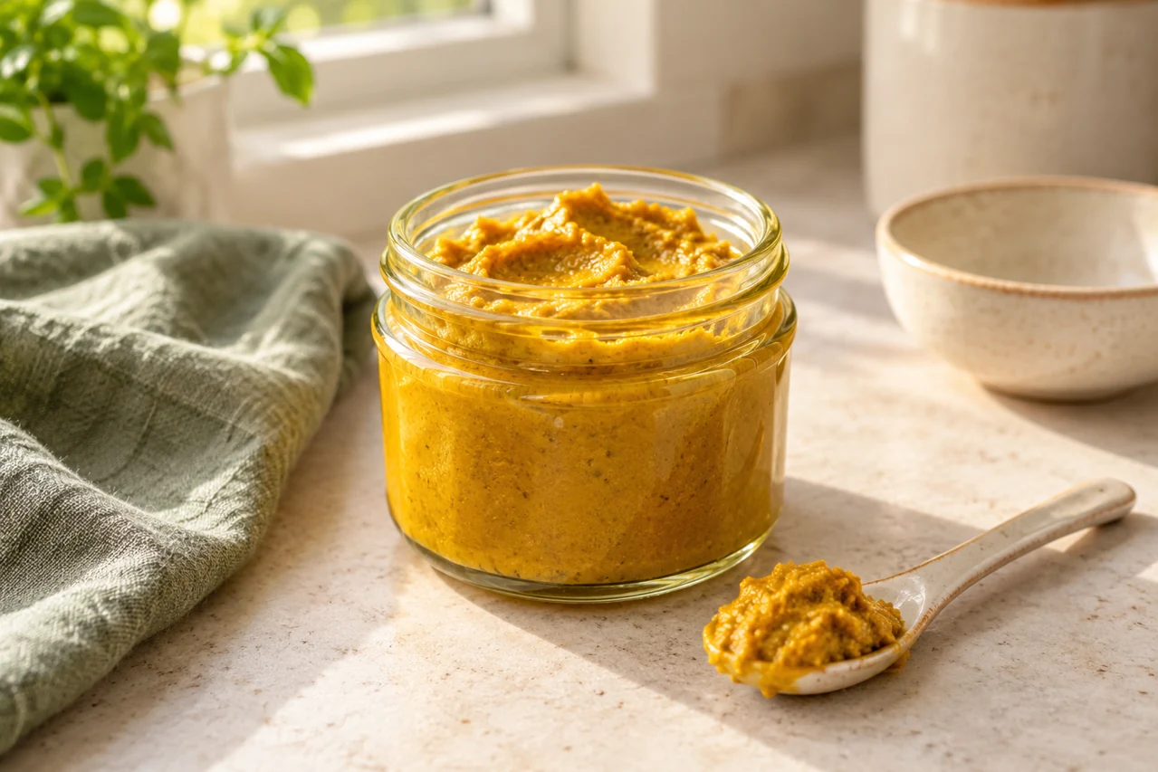 Golden paste: pasta de c&uacute;rcuma paso a paso &mdash; ilustraci&oacute;n creada con IA