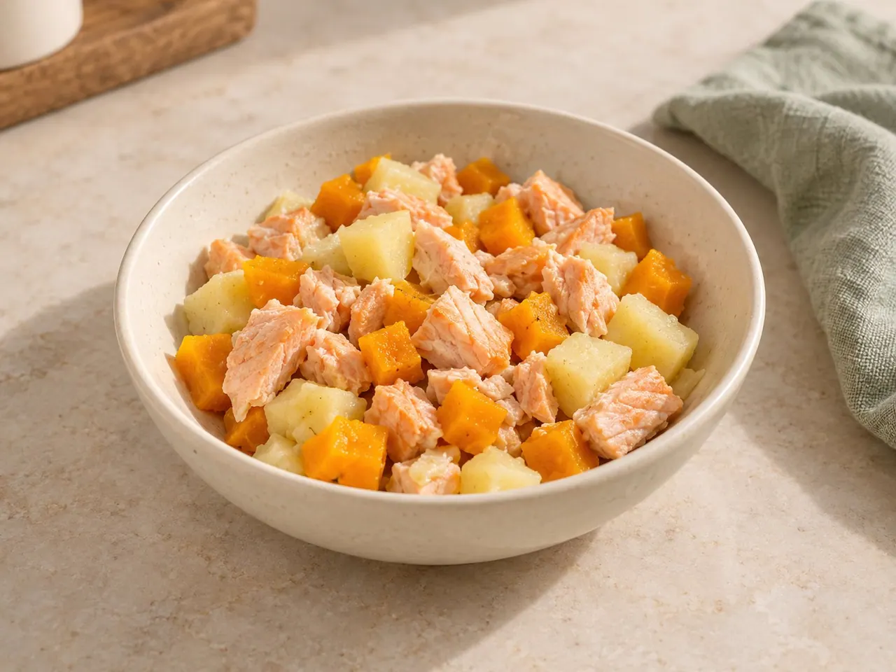 Imagen ilustrativa de salmón con patata y calabaza